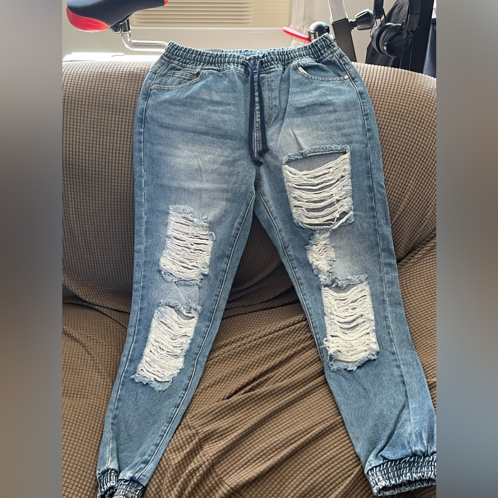 NWOT Elastic, drawstring, ankle jeans. NEVER WORN!!